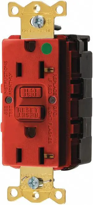 HUBBELL SNAPGF83R GFCI Rceptcle,Hspital,Red,20A,1 HP