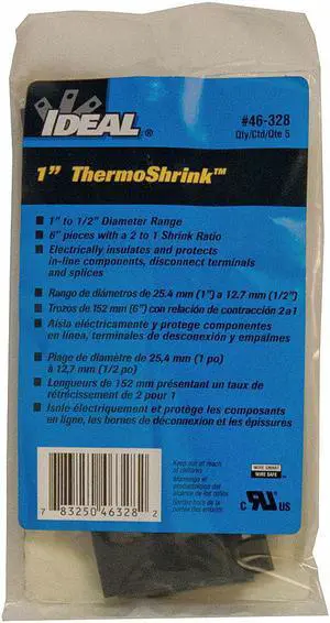 IDEAL 46-328 Heat Shrink Tube, Thin Wall, 2:1 I.D. Shrink Ratio, 1.04 in I.D.