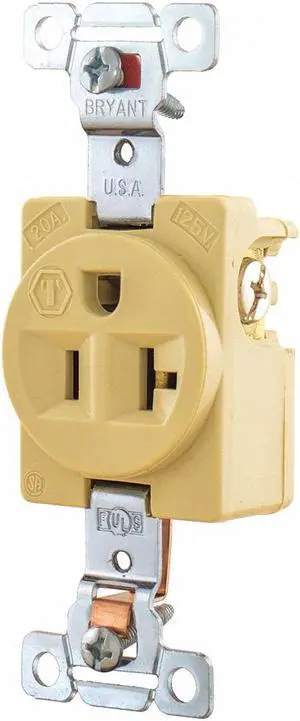 BRYANT 5361I Straight Blade Receptacle, 5-20R, 20 A, 125V AC, 2 Pole, 3 Wire,