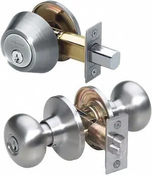 MASTER LOCK P58835 Knob Lockset,Biscuit Style,Satin Nickel