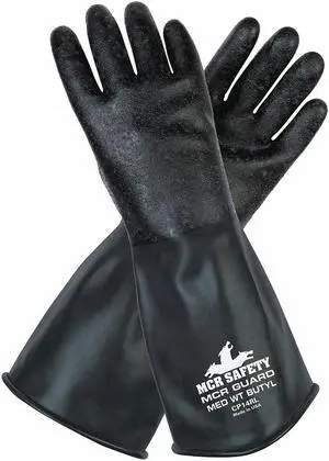 Mcr Safety Chemical Resistant Gloves, Size M, 14"L, Black ,  1 PR Black   CP14RM