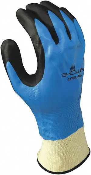 Showa Coated Gloves,Black/Blue/White,2XL,PR  477XXL-10