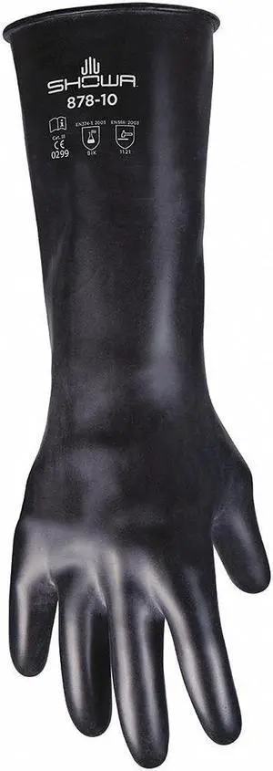 SHOWA 878-09 878 Chemical Resistant Gloves, Butyl, 14 in L, 25 mil, Black, 9, 1