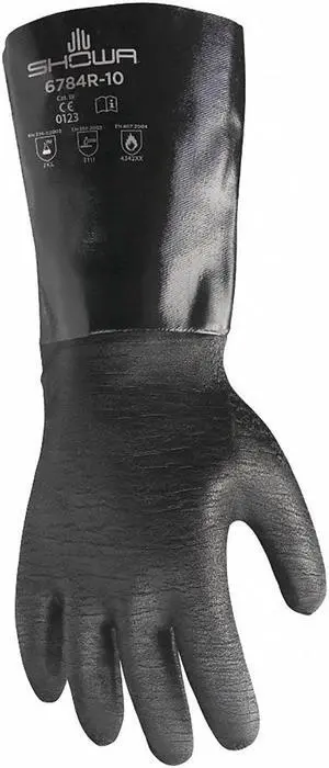 SHOWA 6784R 6784R Chemical Resistant Gloves, Neoprene, 14 in L, 26 mil, Black,