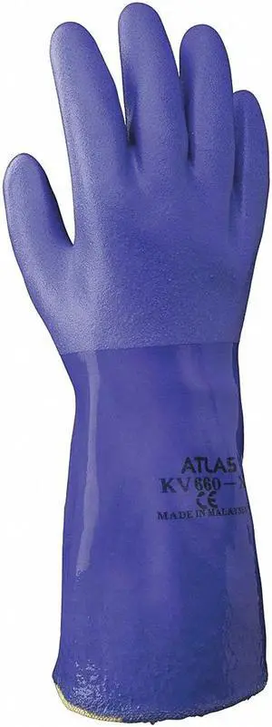 SHOWA KV660XXL-11 KV660 Chemical Resistant Gloves, PVC, 12 in L, 22 mil, Blue,