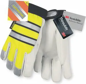 Leather Gloves, Grain Goatskin Palm Material, Hi-Visibility Yellow, XL, PR 1