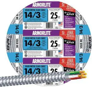 SOUTHWIRE 68582621 14 AWG 3 Conductor Solid Metal Clad 600V 25 ft. SLVR