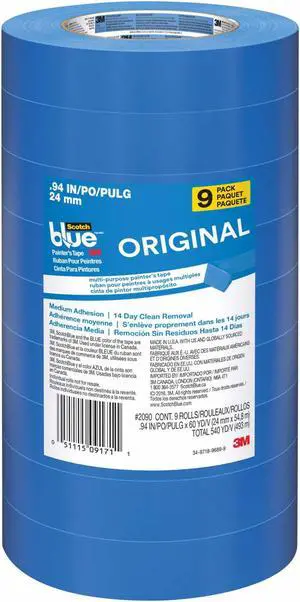 Scotch-Blue Masking Tape,15/16" W,60 yd L,Blue,PK9  2090-24AP9