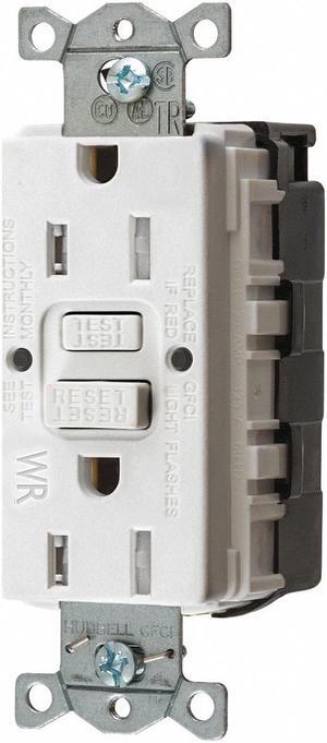 HUBBELL WIRING DEVICE-KELLEMS GFTWRST15SNAPW GFCI Rceptcle,Commer.,Wht,15A,0.5