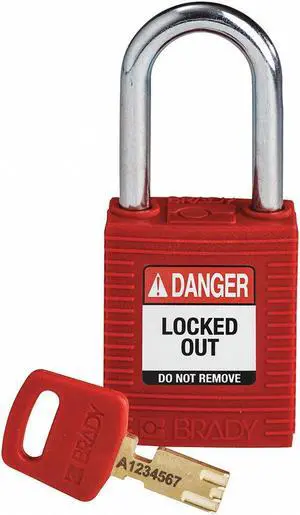 BRADY NYL-RED-38ST-KD Lockout Padlock,Red,1-13/16" H Body