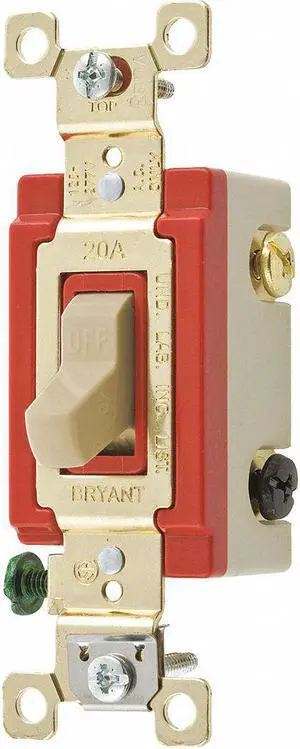 BRYANT 4903BI Wall Switch,20A,Ivory,3-Way Type,Toggle