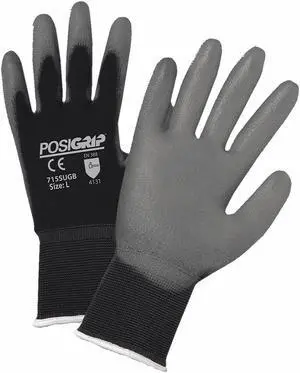 PIP 715SUGB Coated Gloves, Nylon, Smooth, Palm & Fingers, Knit Wrist, Gray/Black