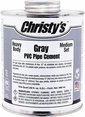CHRISTYS RH-BGLV-QT-12 Pipe Cement,Gray,32 oz.