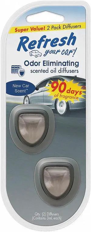 REFRESH RMD205-2AME Air Freshener, Diffuser, Clear, New Car, PK2