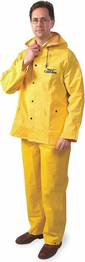 CONDOR 5T914 3-Piece Rainsuit with Detachable Hood, PVC, 13.8 mil Thick,