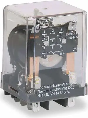 DAYTON 5YR32 General Purpose Relay, 12V DC Coil Volts, Square, 8 Pin, DPDT
