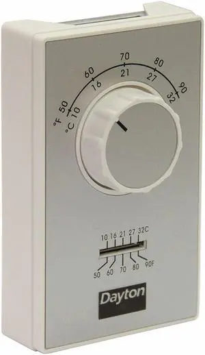 DAYTON 4PU49C Line Voltage Mechanical Thermostat For Wall, 50 to 90 Degree