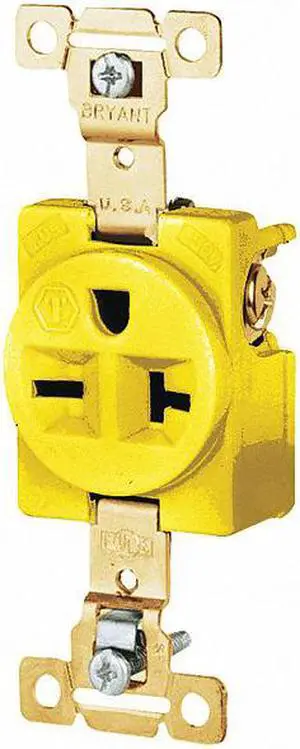 BRYANT 5461CR Straight Blade Receptacle, 6-20R, 20 A, 250V AC, 2 Pole, 3 Wire,
