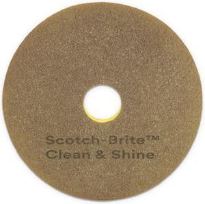 Scotch-Brite Clean and Shine Pad, 20" Diameter, Brown/Yellow, 5/Carton 09541