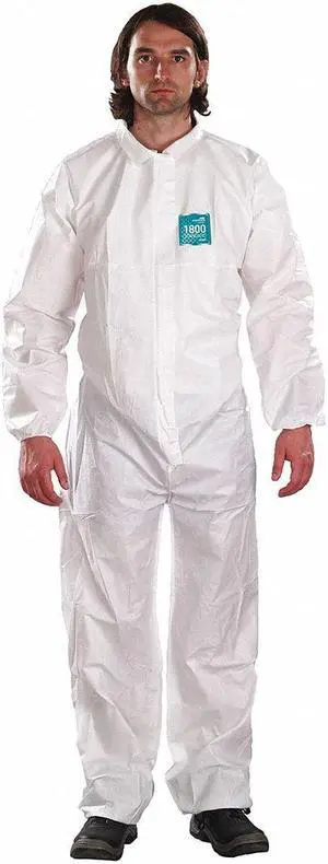 ANSELL WH18-B-92-103-04 Collared Coveralls, L, White, Microporous Laminate