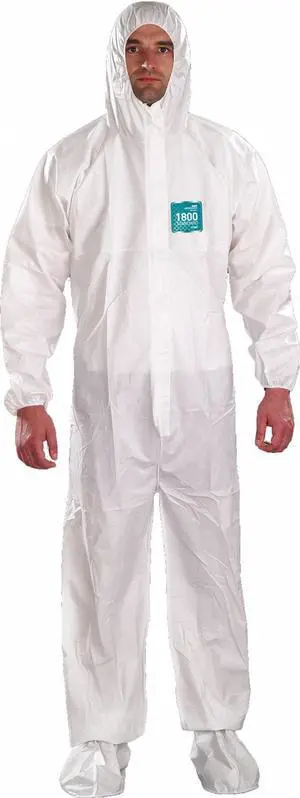 ANSELL WH18-B-92-107-09 Hooded Coverall, 5XL, White, Microporous Laminate