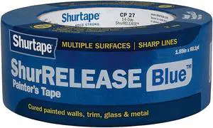 SHURTAPE CP 27 Painter's Tape, 36 mm W x 55 m L, 5.3 mil Thick, Blue, Rubber