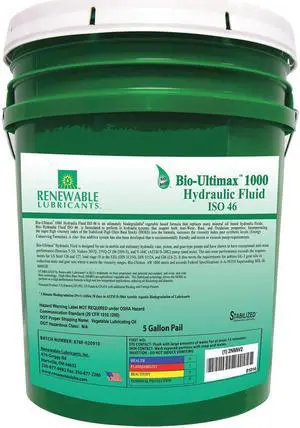 Vegetable Oil Hydraulic Oil, 5 gal. Pail, ISO Viscosity Grade : 46