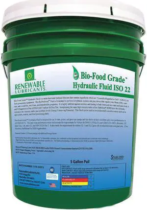 RENEWABLE LUBRICANTS 87104 Food Grade Hydraulic Oil, 5 gal.