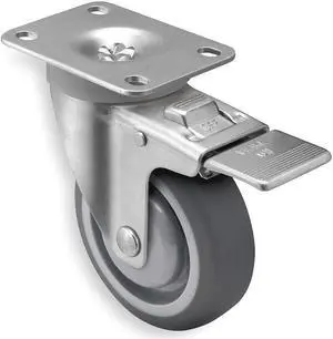 ZORO SELECT 2G035 Swivel Plate Caster w/Total-Lock,TPR,3 in,210 lb