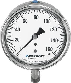 ASHCROFT 251009SWL02L160# Gauge,Pressure,1.5 Percent,Glycerin