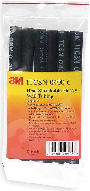 3M ITCSN-0400-48"-BLACK-5 PCS Adhesive Lined Heat Shrink Tube, Heavy Wall, 3:1