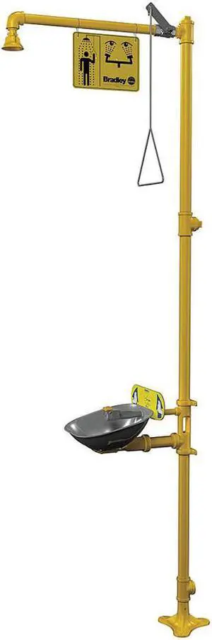 BRADLEY S19314SB Shower with Eyewash, Floor Mount, Galvanized Steel Pipe, 94