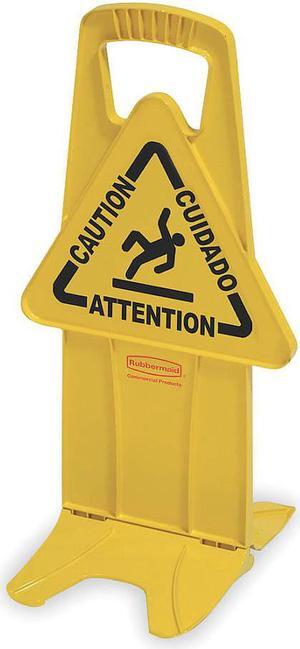 RUBBERMAID FG9S0900YEL Floor Safety Sign, Caution, Eng/Sp/Fr, 25 in Height, 13
