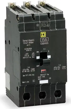 SQUARE D EDB34025 Miniature Circuit Breaker, E FRAME Series, 25A, 3 Pole,