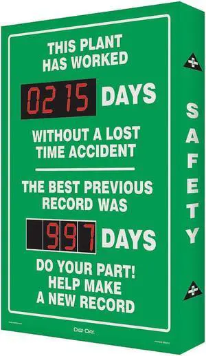 ACCUFORM SCK119 Electronic Safety Scoreboard, 28 in H x, 20 in W, Aluminum