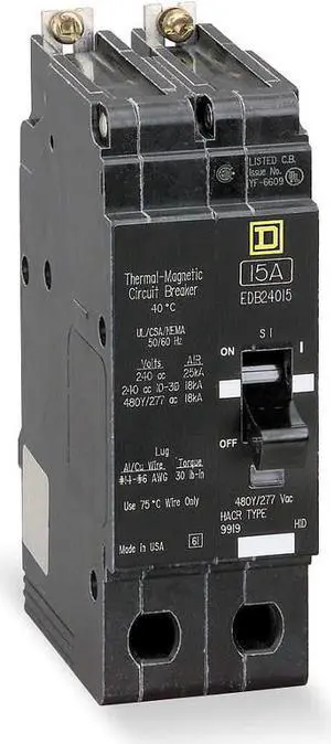 SQUARE D EDB24040 Miniature Circuit Breaker, E FRAME Series, 40A, 2 Pole,