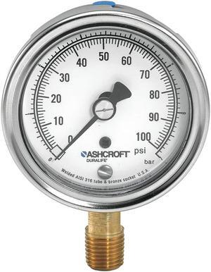 ASHCROFT 251009AWL02L600# Industrial Pressure Gauge, 0 to 600 psi, 2 1/2 in