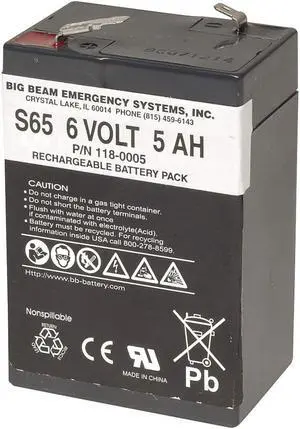 BIG BEAM S65 Battery,Lead Calcium,6V,4.6Ah