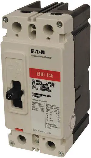 EATON EHD2020 Molded Case Circuit Breaker, EHD Series, 20A, 2 Pole, 480V AC,