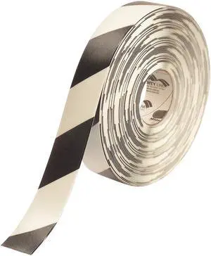 MIGHTY LINE 2RWCHV Floor Marking Tape, Rubber, Striped, Black, White, 2 in W.