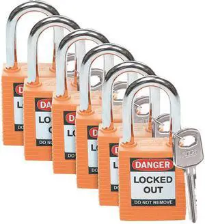 Lockout Padlock,KA,Orange,1-3/4"H,PK6 BRADY 123270