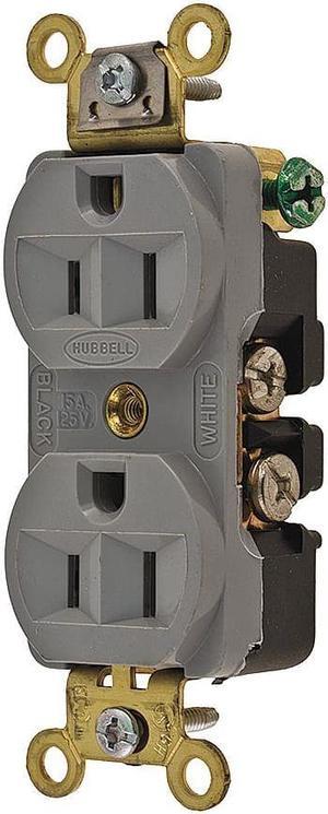 HUBBELL WIRING DEVICE-KELLEMS HBL5252GY Straight Blade Receptacle, 5-15R, 15 A,