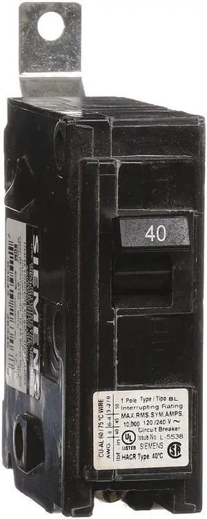 SIEMENS B140 Miniature Circuit Breaker, BL Series, 40A, 1 Pole, 120/240V AC,
