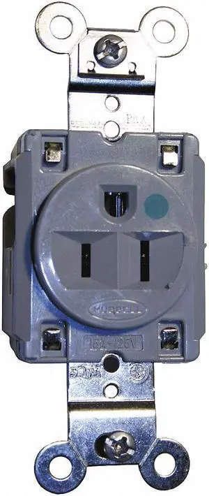 HUBBELL WIRING DEVICE-KELLEMS HBL8210GY Straight Blade Receptacle, 5-15R, 15 A,