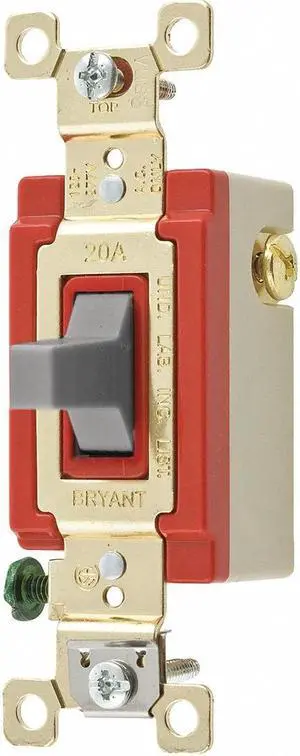 Wall Switch,20A,Gray,1-Pole Type,Toggle BRYANT 4921GRY