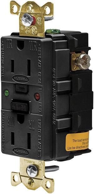 HUBBELL WIRING DEVICE-KELLEMS GF5262SGBK GFCI Receptacle,15A,125VAC,5-15R,Black