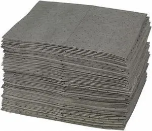 BRADY BPU100 Sorbent Pad, 20 gal, 15 in x 17 in, Universal, Gray, 100 PK