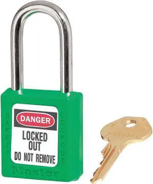 MASTER LOCK 410KAGRN Lockout Padlock, Keyed Alike, Thermoplastic, Green, 1 1/2