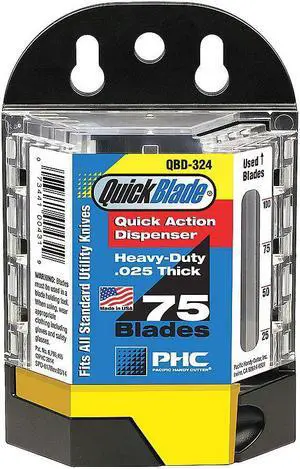 PACIFIC HANDY CUTTER, INC QBD324 Utility Blade w/Dispenser,3/4 In. W,PK75