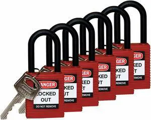 Lockout Padlock,KD,Red,1-3/4"H,PK6 BRADY 123351